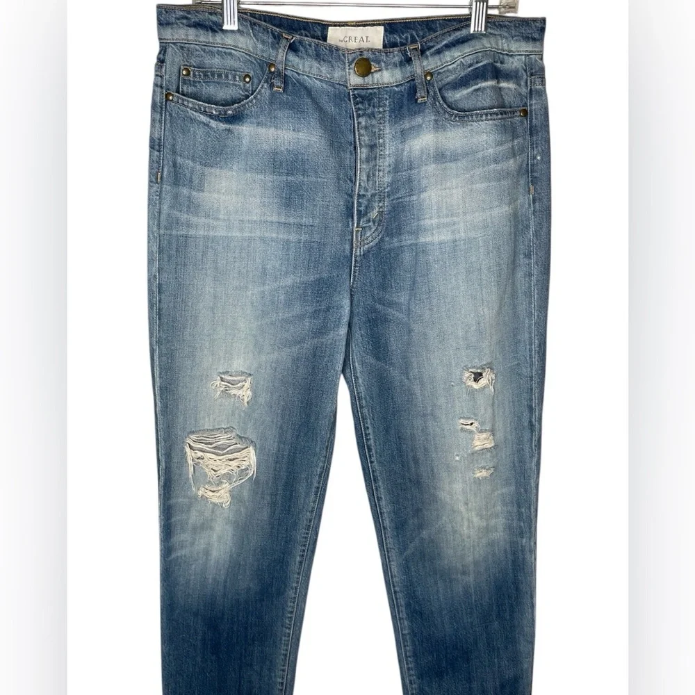 THE GREAT. The Slack Straight Jeans Size 28 Ragtime Destroy Button Fly - Picture 3 of 9